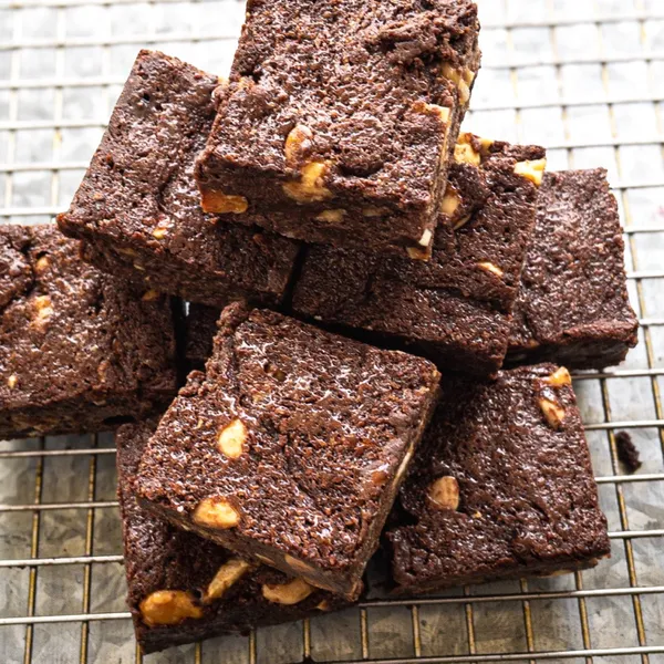 Stack of Classic White Chocolate Chunk, Toasted Almond & Walnut Brownies