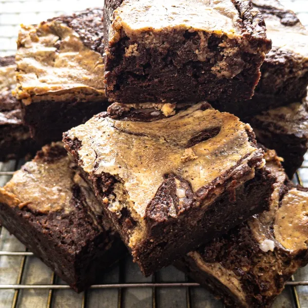 Stack of Vietnamese Coffee Swirl Brownies